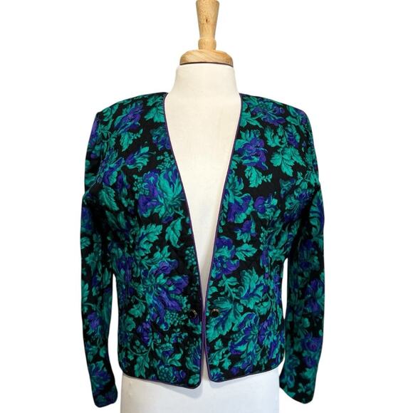 Jeffrey & Dara By Linda Hutley Whimsy Cottage Fall Floral Quilted Crop Jacket L - Picture 1 of 7